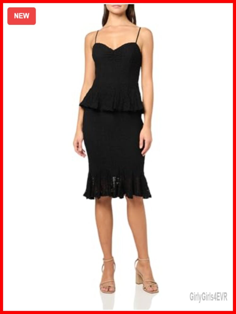 GUESS Sleeveless Lula Dress Stretch Lace A-Line Sweetheart Ruffle Hem